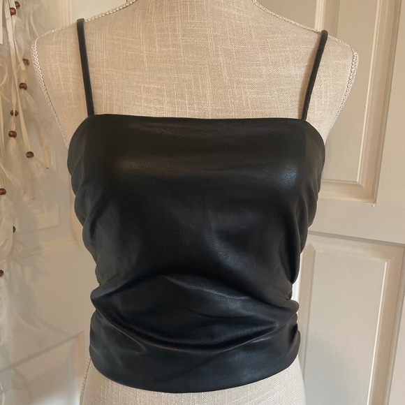WAYF Black Talia Rodeo Drive Faux Leather Ruched Cami Crop Top – Size S - Picture 2 of 16